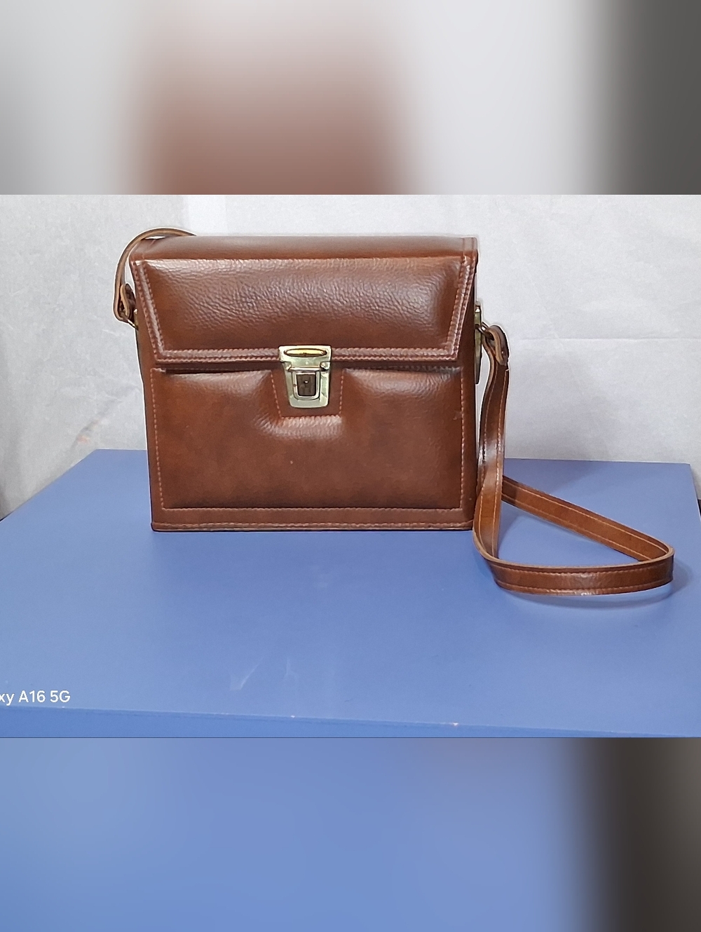 Polaroid Brown Leather Camera Shoulder Bag with Gold Hardware
